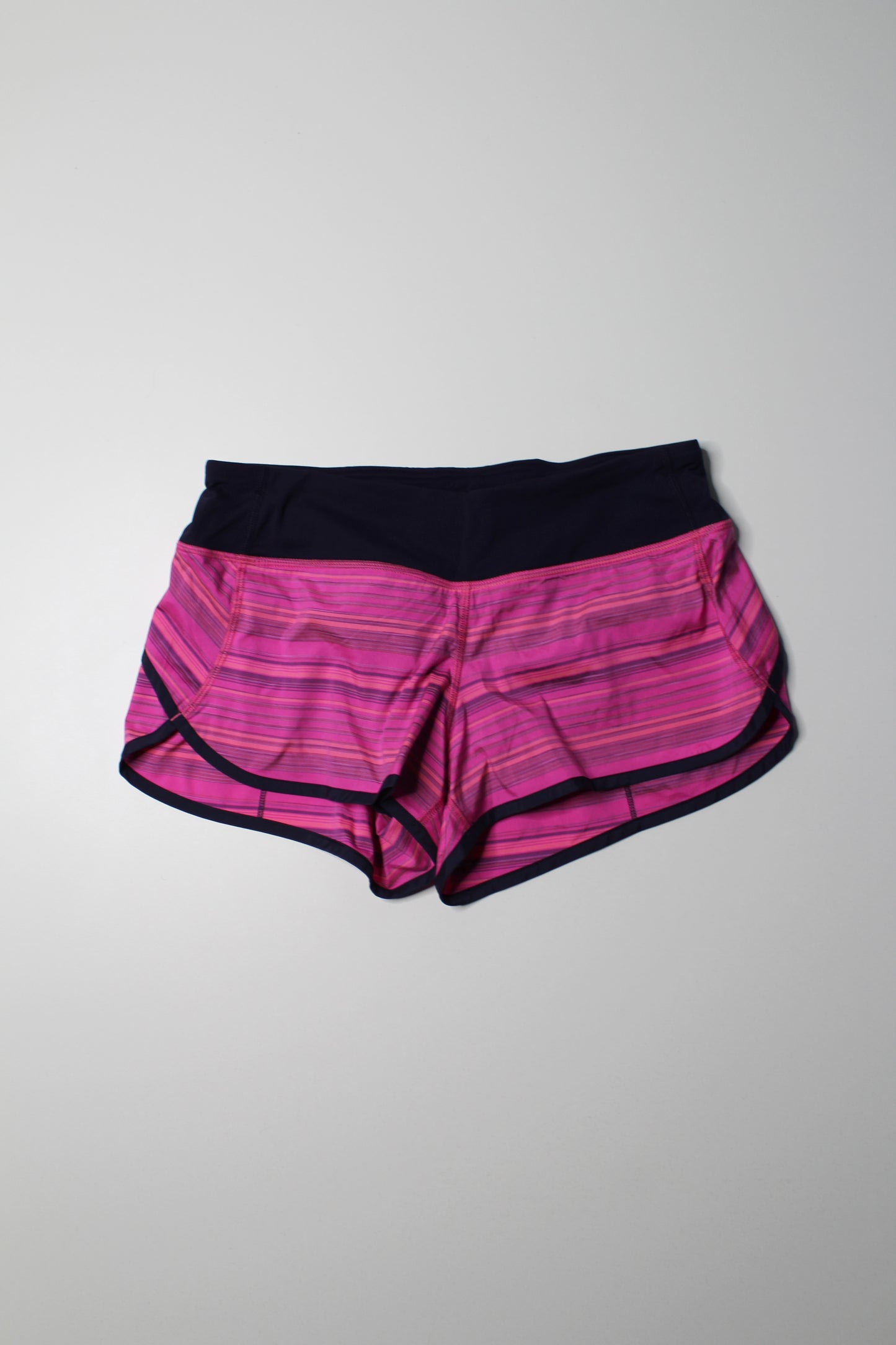 Lululemon elevation stripe pow pink / deep indigo ‘speed’ shorts, size 6
