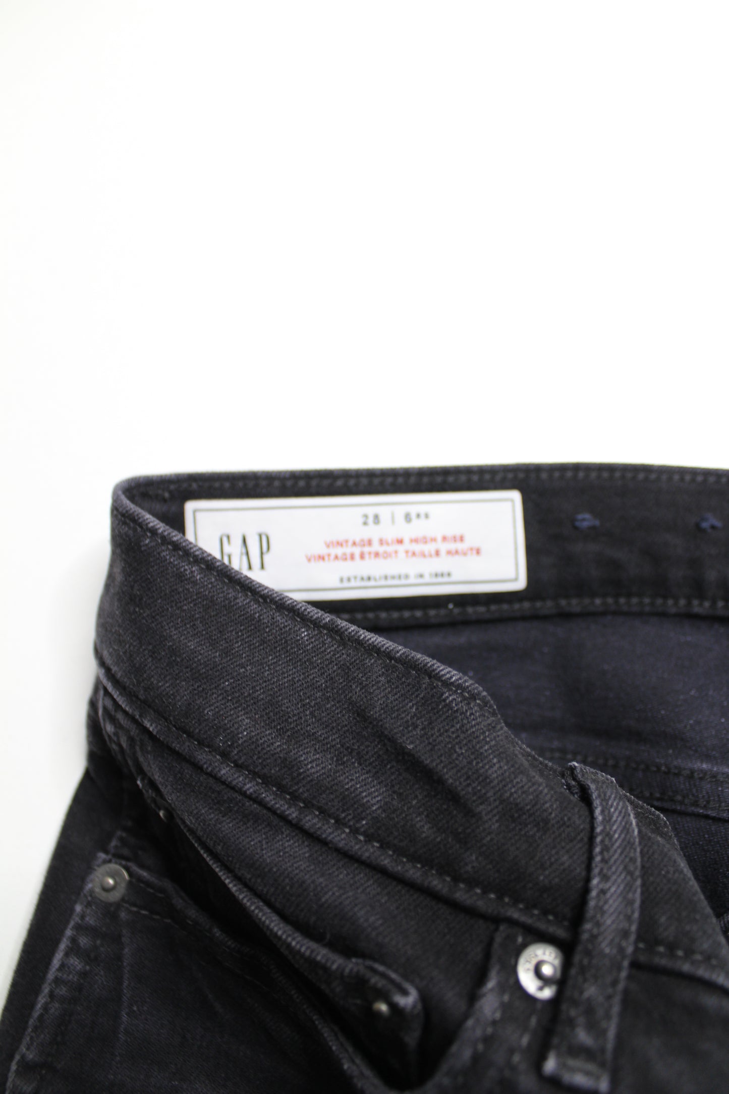 Gap black wash high rise slim vintage jeans, size 28 / 6R