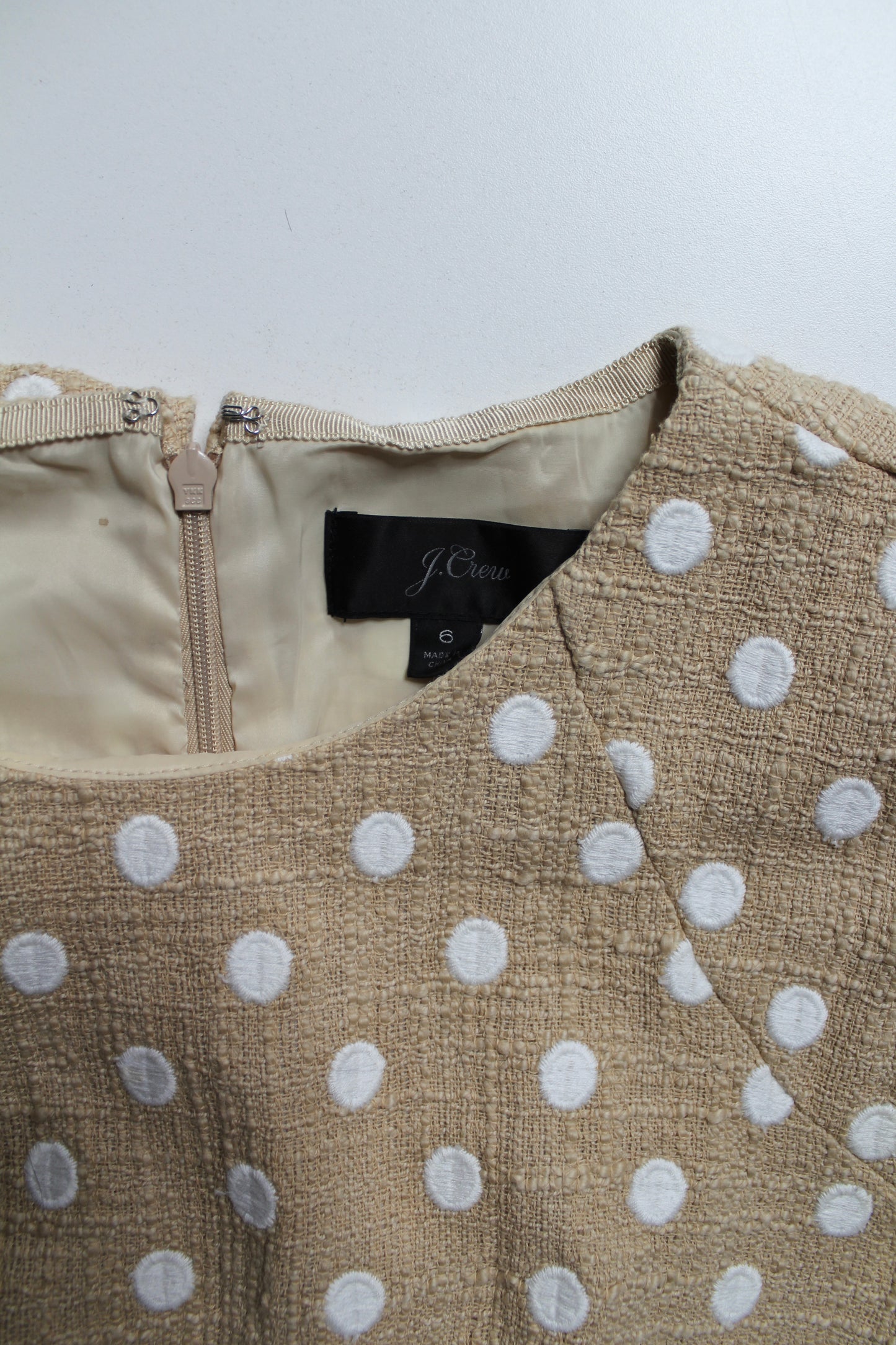 J.CREW beige/white ‘Marcy’ polka dot tweed dress, size 6