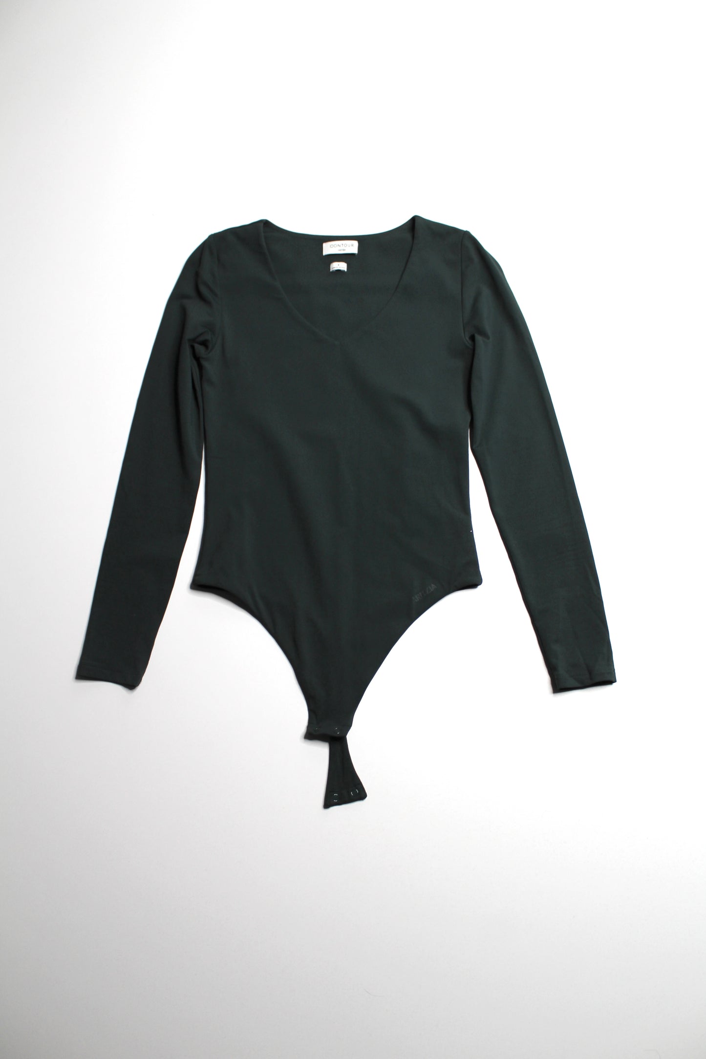 Aritzia Babaton dark green v neck ‘contour crew’ long sleeve bodysuit, size xs (ON HOLD)