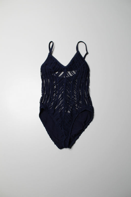 Robin Piccone navy ‘sophia’ crochet one piece swimsuit, size 4