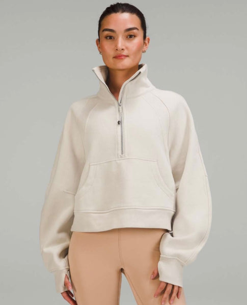 Lululemon natural ivory (light beige) oversized funnel neck scuba zip up, size M/L