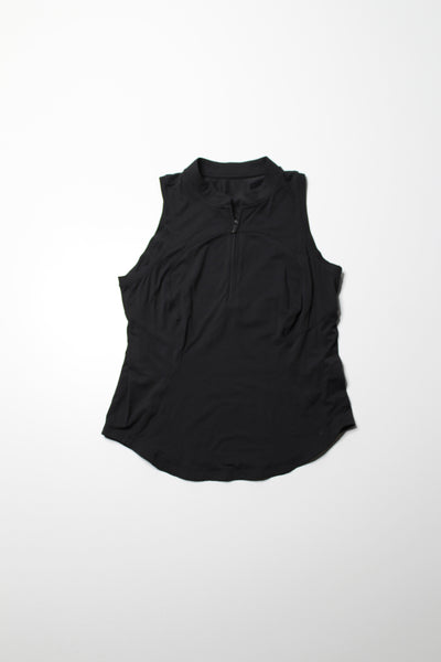 Lululemon black ‘front zip mock neck’ tennis tank, no size. Fits like 8