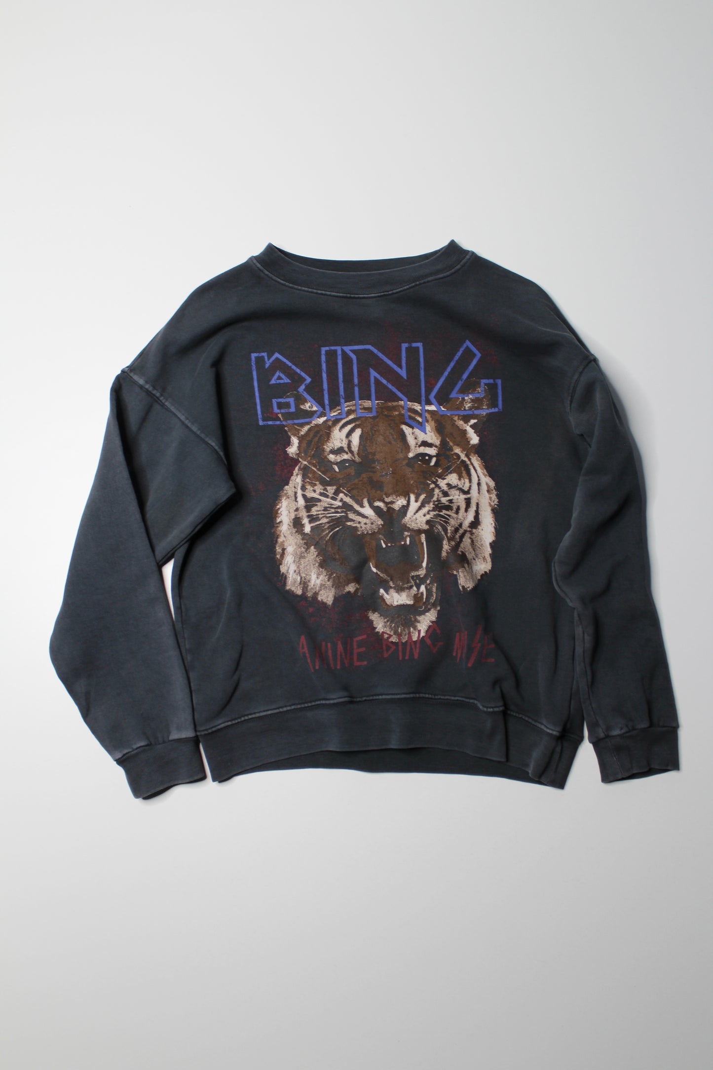 Anine Bing grey graphic print tiger crew neck sweatshirt, size xs (oversized fit) *flaw