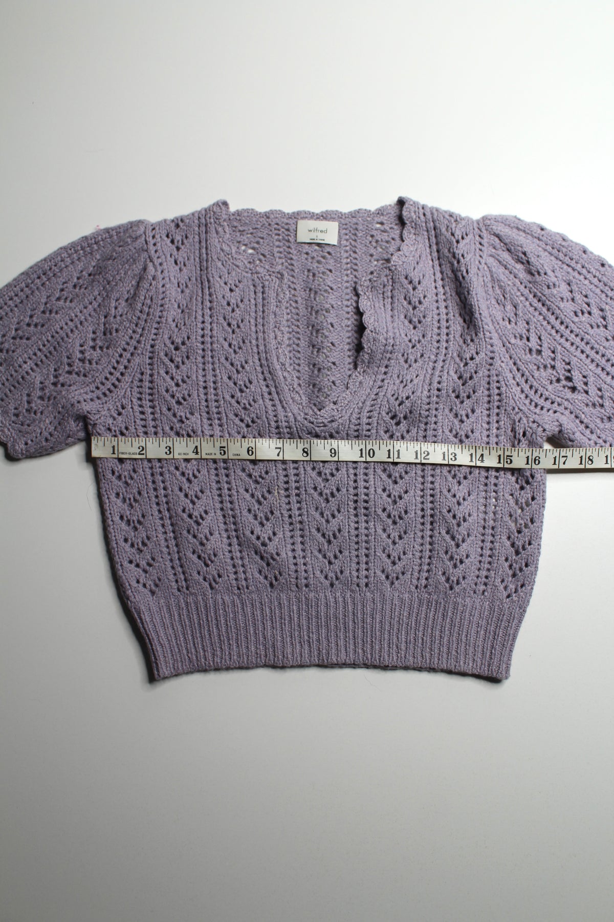 Aritzia Wilfred lilac puff sleeve knit short sleeve sweater, size small
