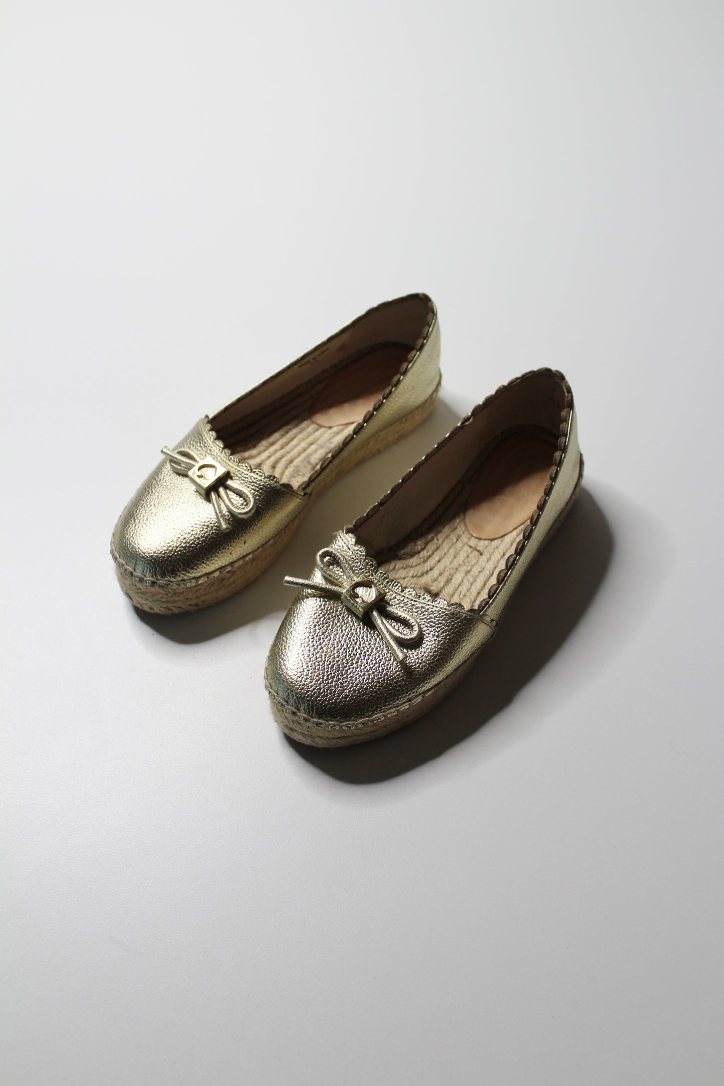 Kate Spade metallic gold ‘bow’ espadrilles slip on shoes, size 6 (fit like 6.5) (price reduced: was $58)