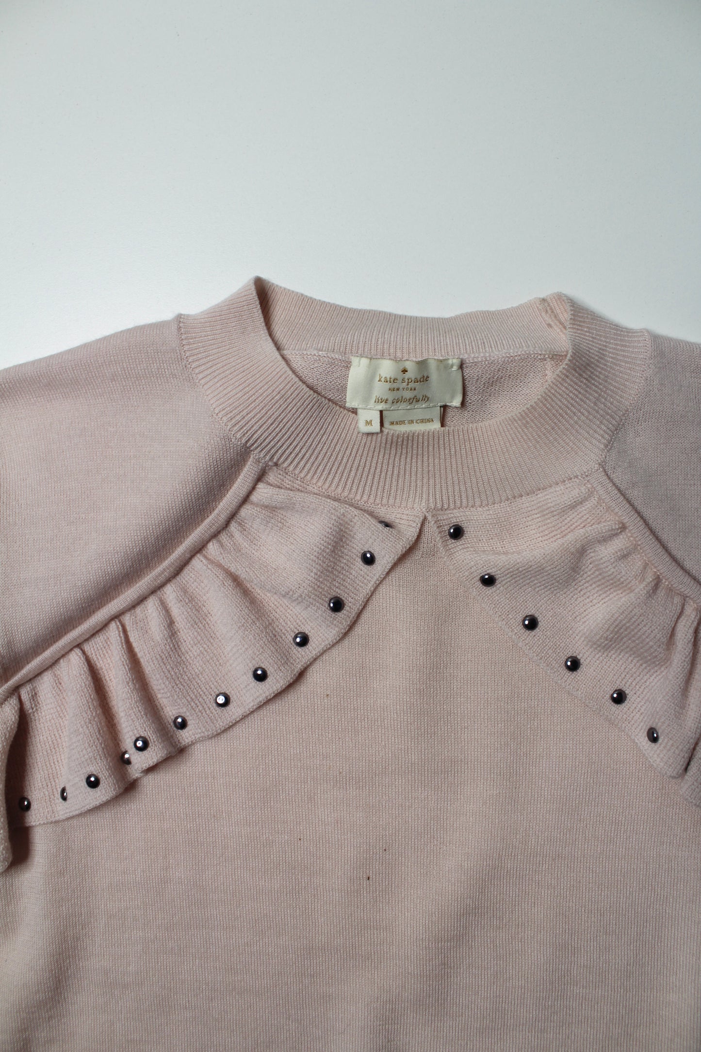 Kate Spade blush pink ruffle sweater, size medium (additional 50% off)