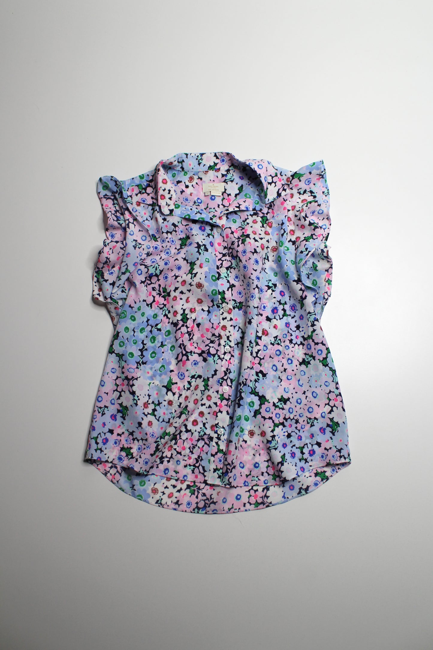 Kate Spade short sleeve button front floral blouse, size medium