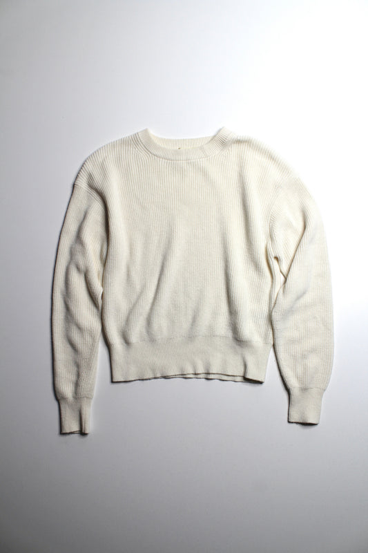 Aritzia Wilfred cream merino/cotton ribbed crewneck knit sweater, size xs (relaxed loose fit)
