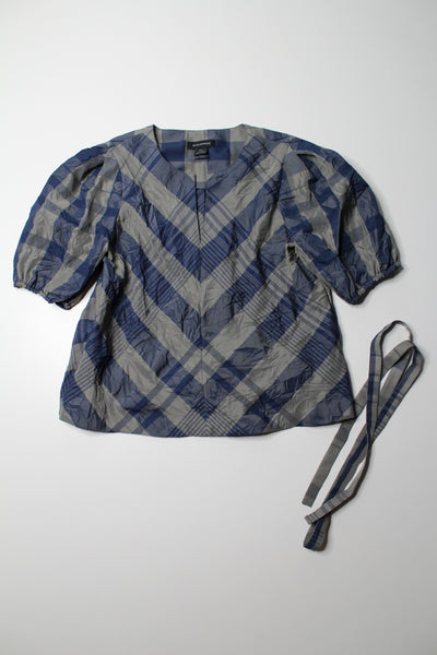 Club Monaco blue/grey plaid puff sleeve blouse, size small