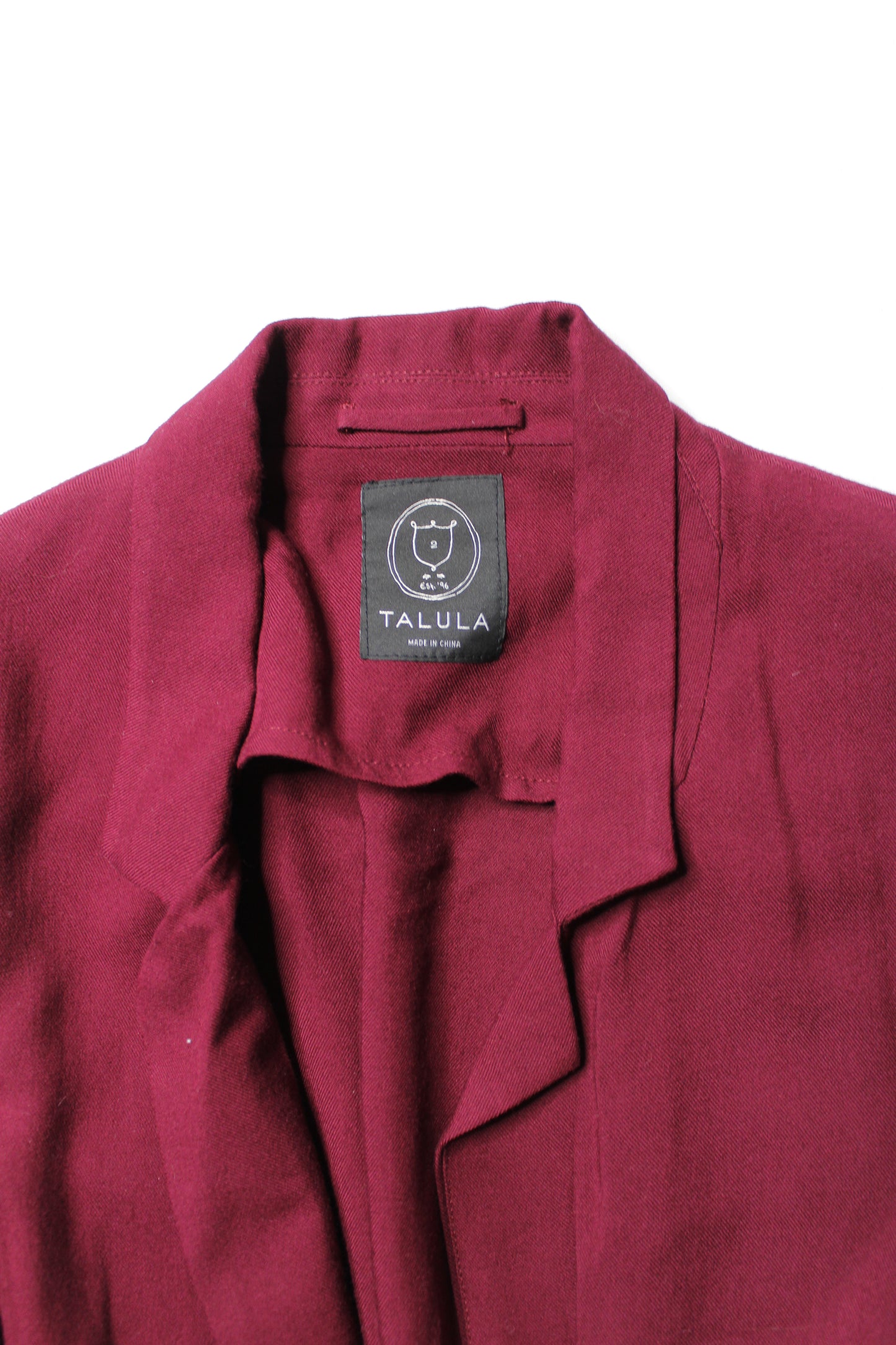 Aritzia talula wine open front blazer, size 2 (small)