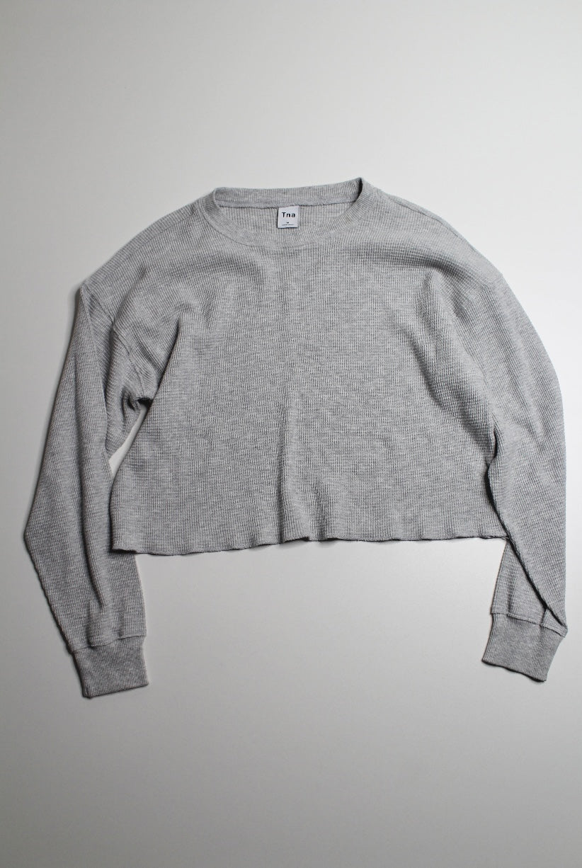 Aritzia TNA light grey cropped waffle long sleeve, size medium (loose fit)