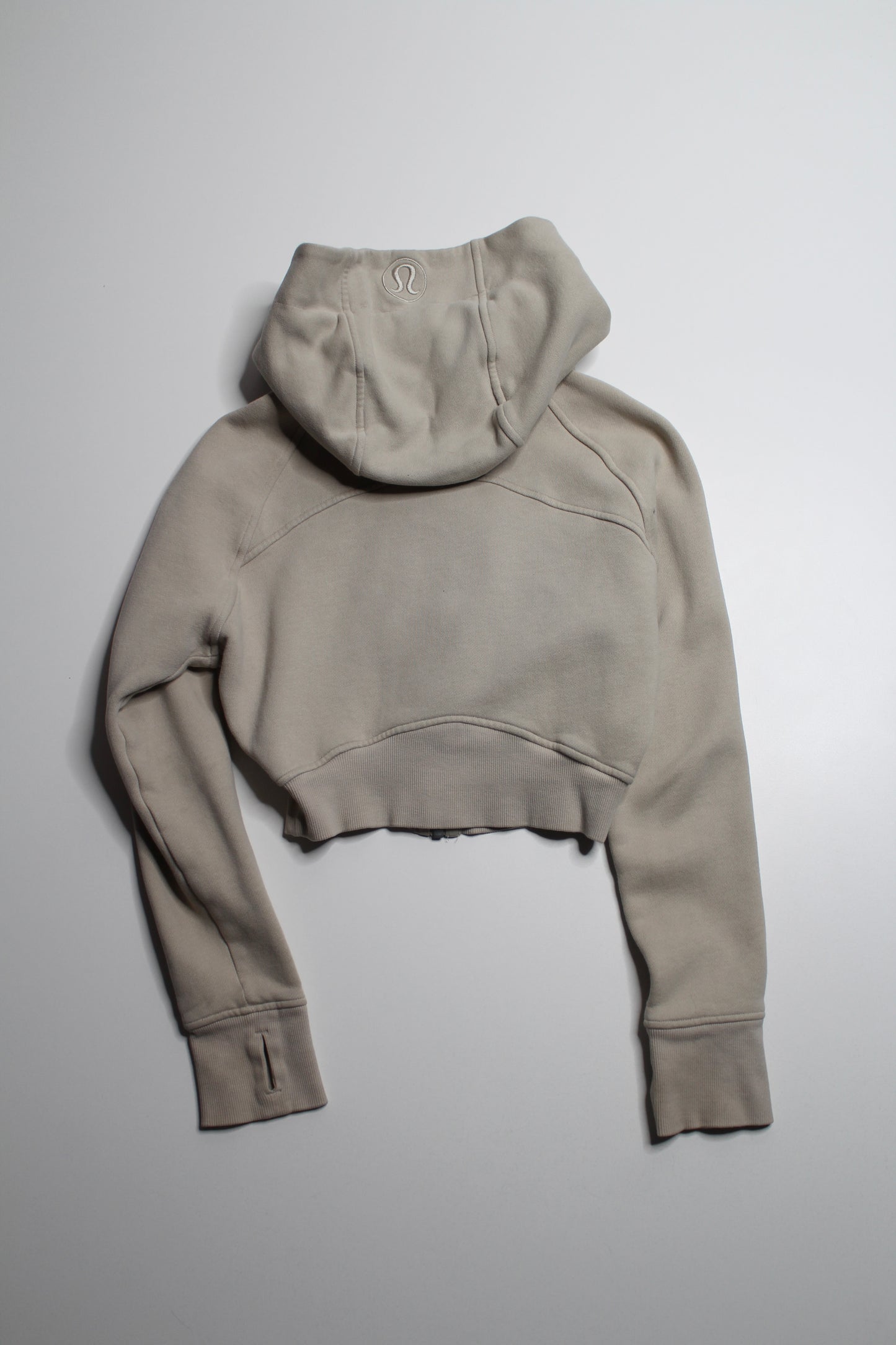 Lululemon beige cropped scuba hoodie, size 4