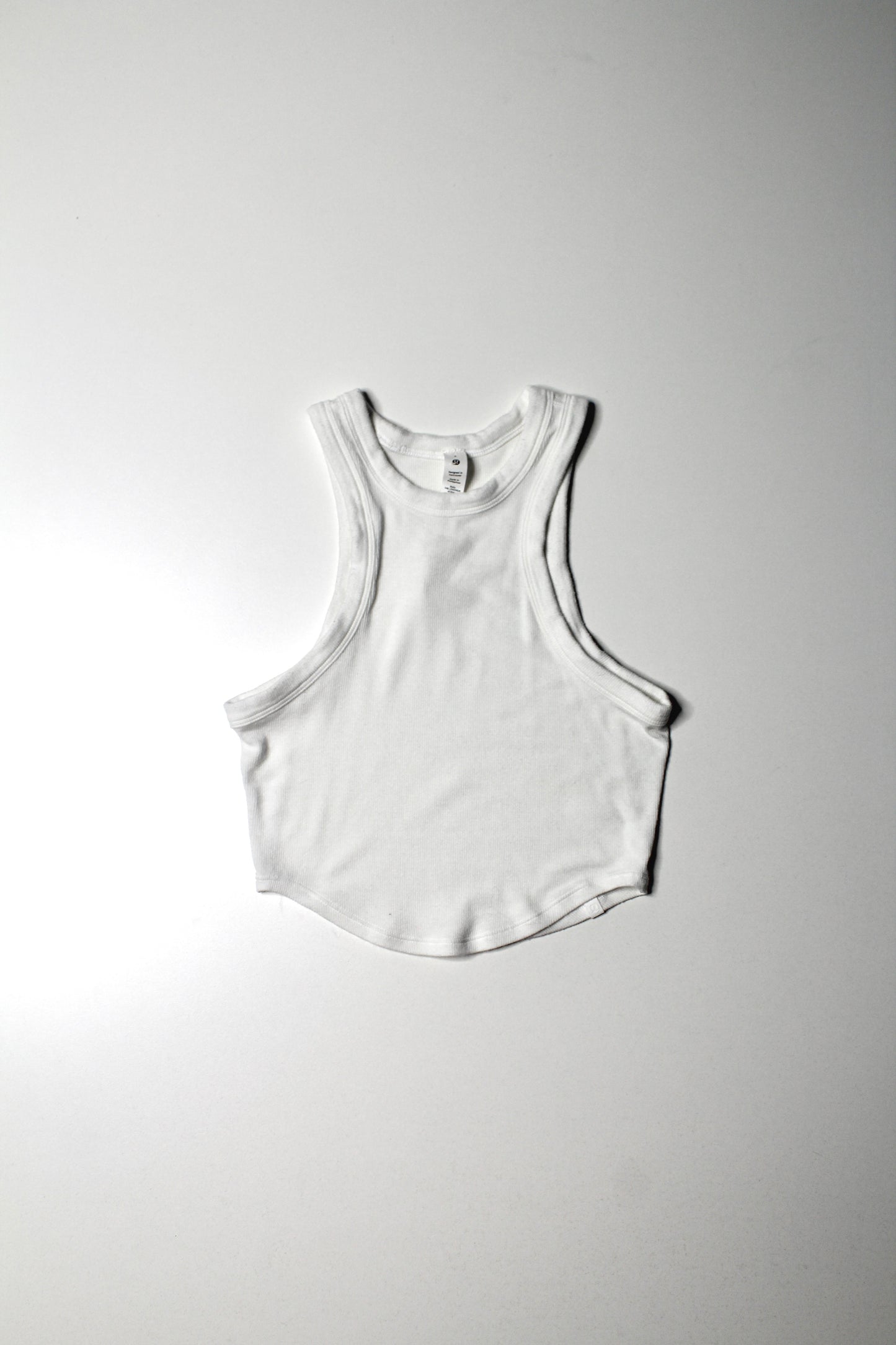 Lululemon white ‘hold tight’ high neck cropped tank, size 2