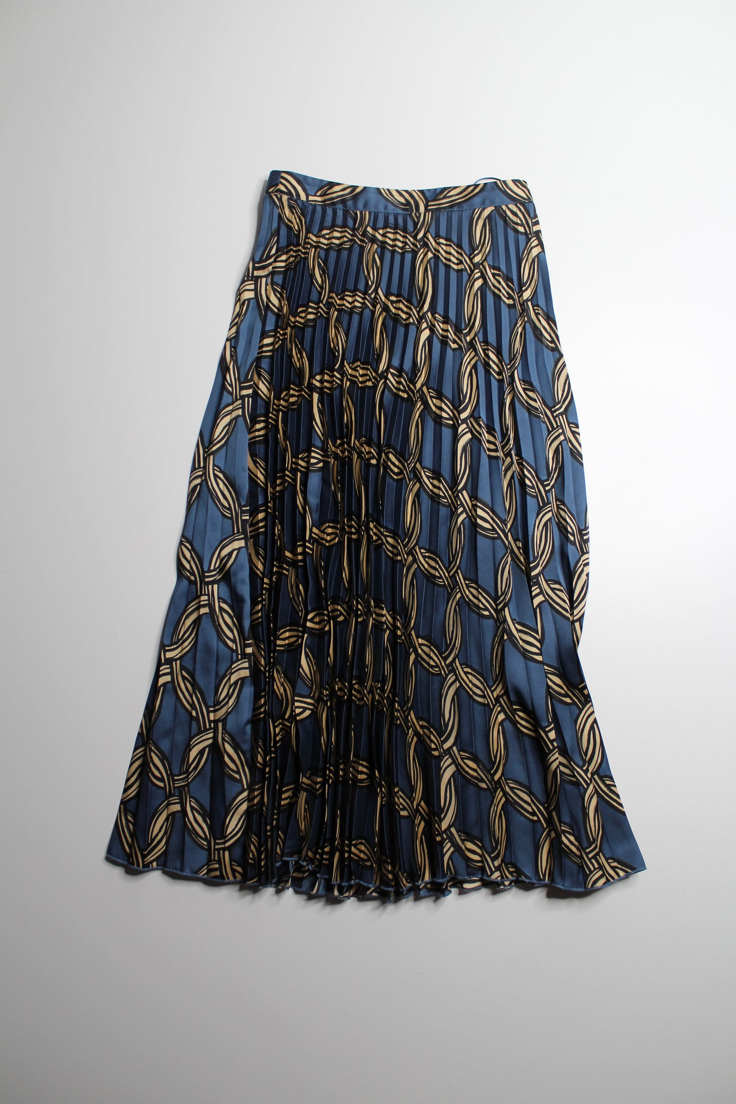 MNG blue/gold pleated midi skirt, size xsmall