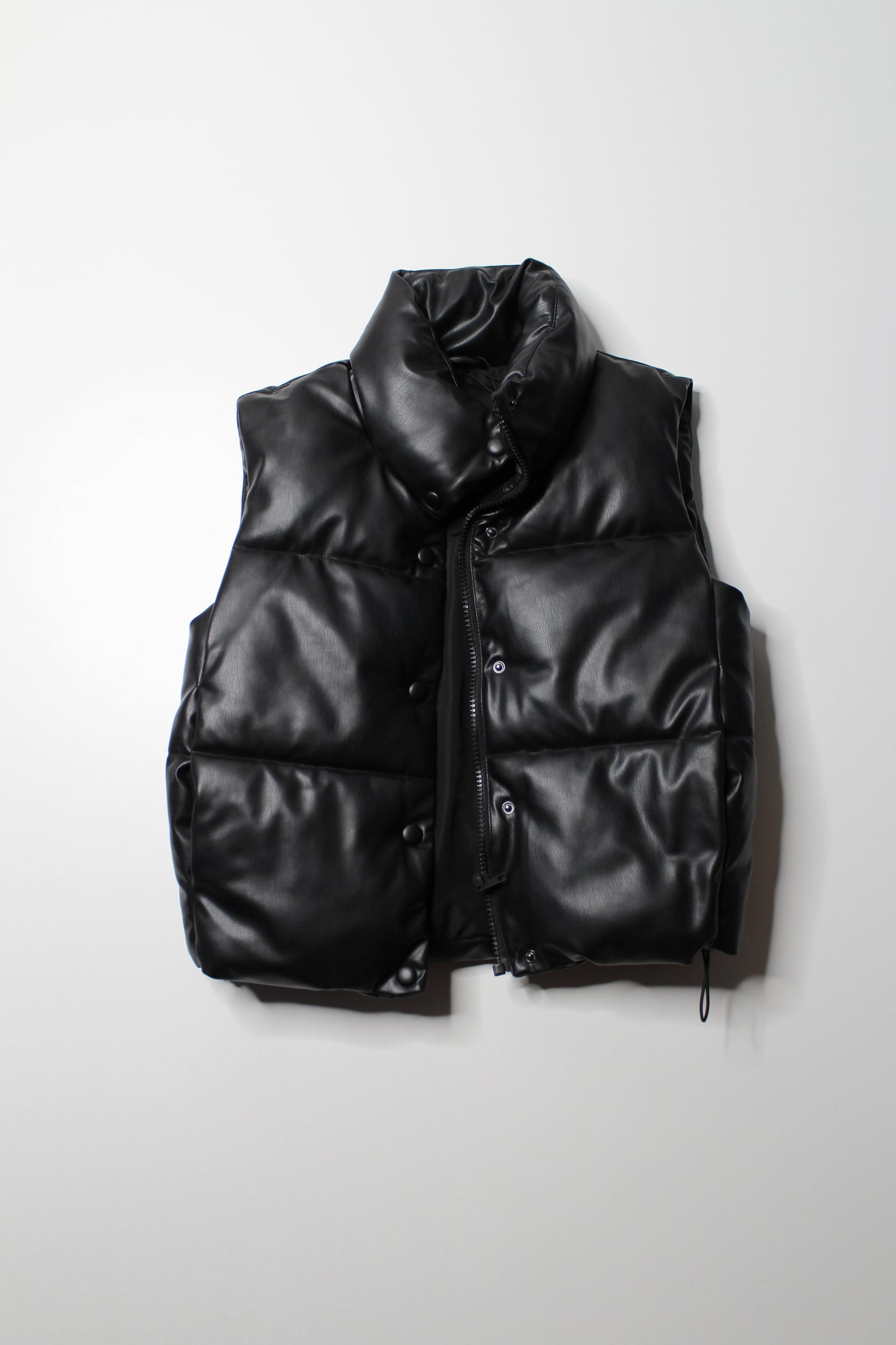 Zara black faux leather puffer vest, size xs (relaxed fit)