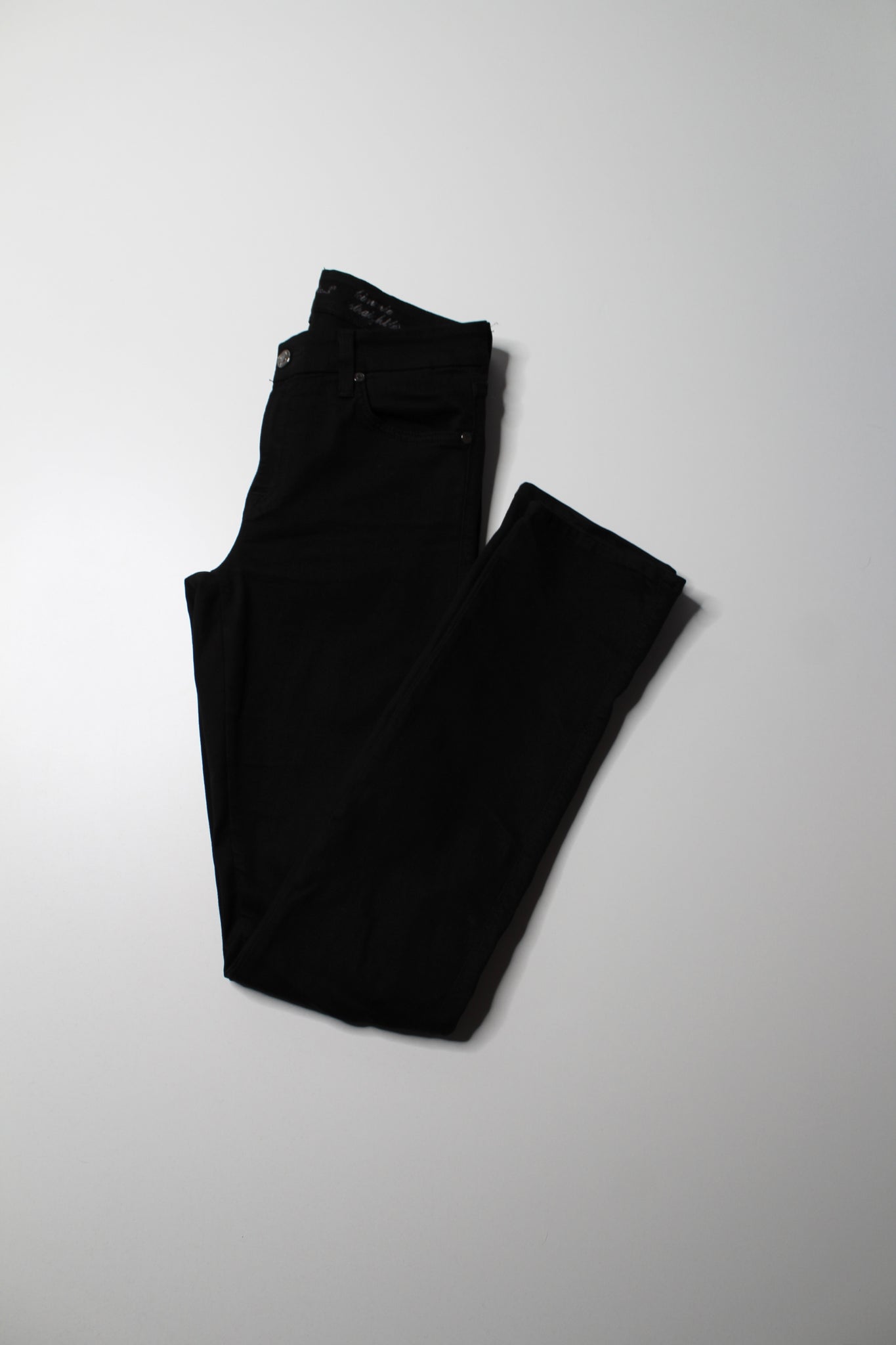 7 For All Mankind black mid rise ‘kimmie straight’ leg black denim pant, size 29 (32”)