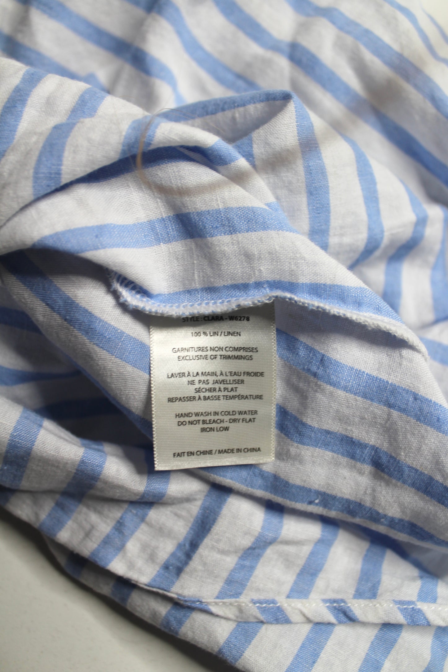 Melissa Nepton blue/white flutter sleeve blouse, size xs