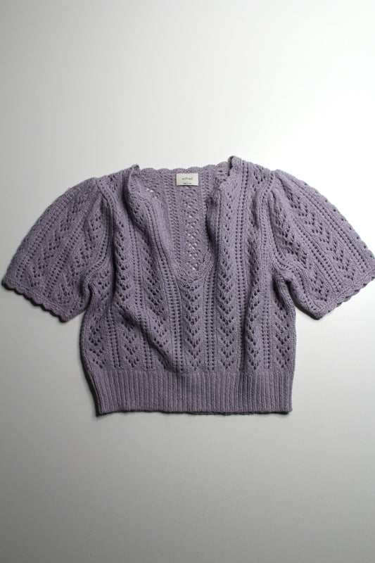 Aritzia Wilfred lilac puff sleeve knit short sleeve sweater, size small