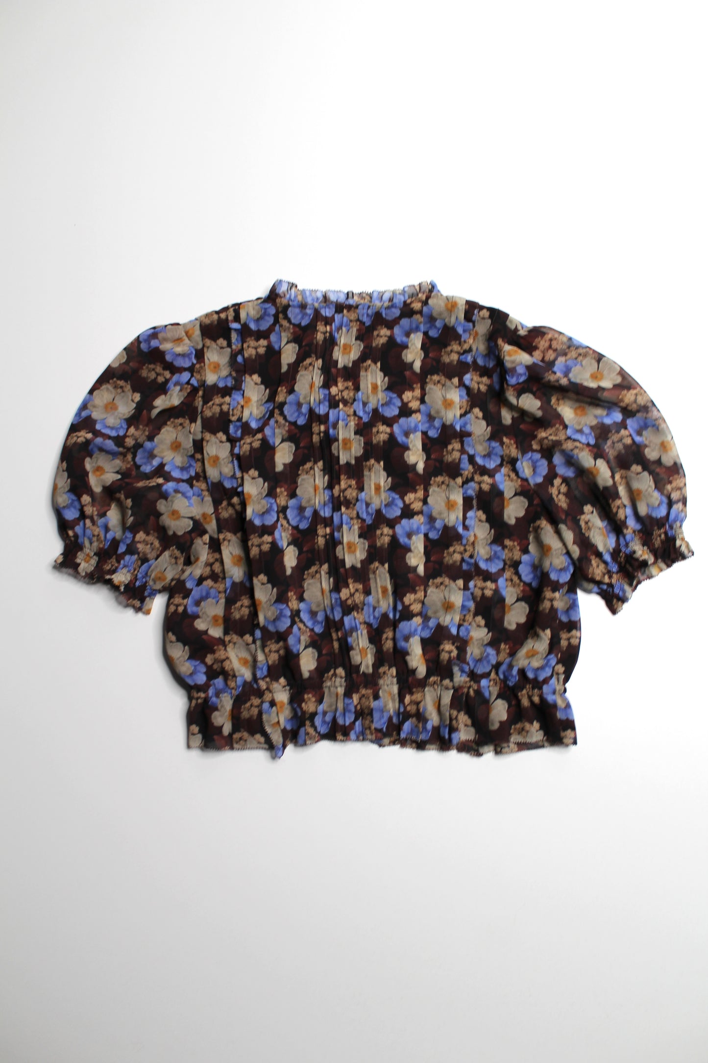 Aritzia Wilfred brown/blue print ‘mansfield’ blouse, size small