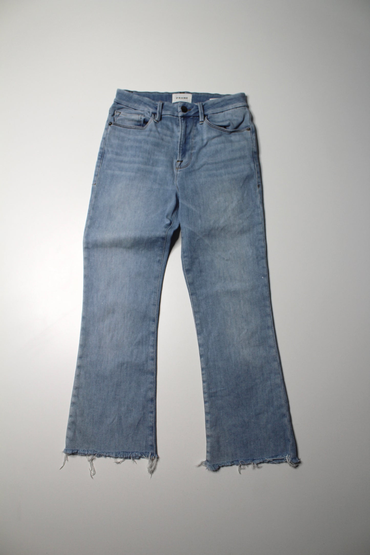 FRAME  light wash ‘le crop mini boot’ high rise denim jeans, size 27 (24”)