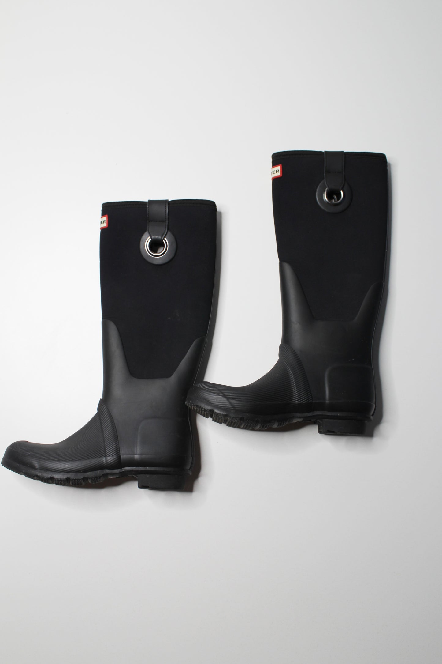 Hunter black rubber/neoprene rain boots, size 8 (EU39)
