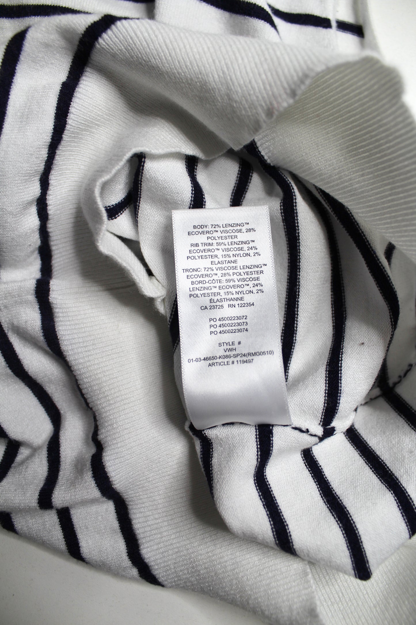 Aritzia Babaton white/navy stripe stretch tank, size xs