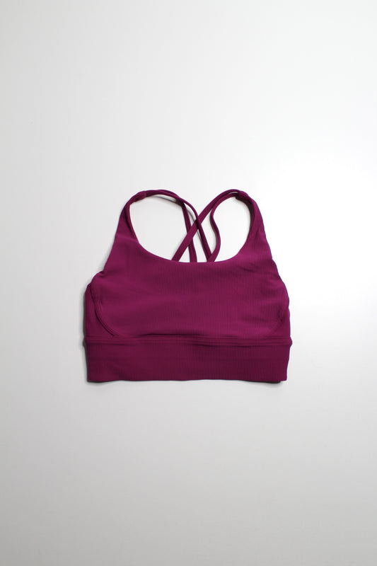 Lululemon deep fuschia ‘energy’ bra long line ribbed, size 8