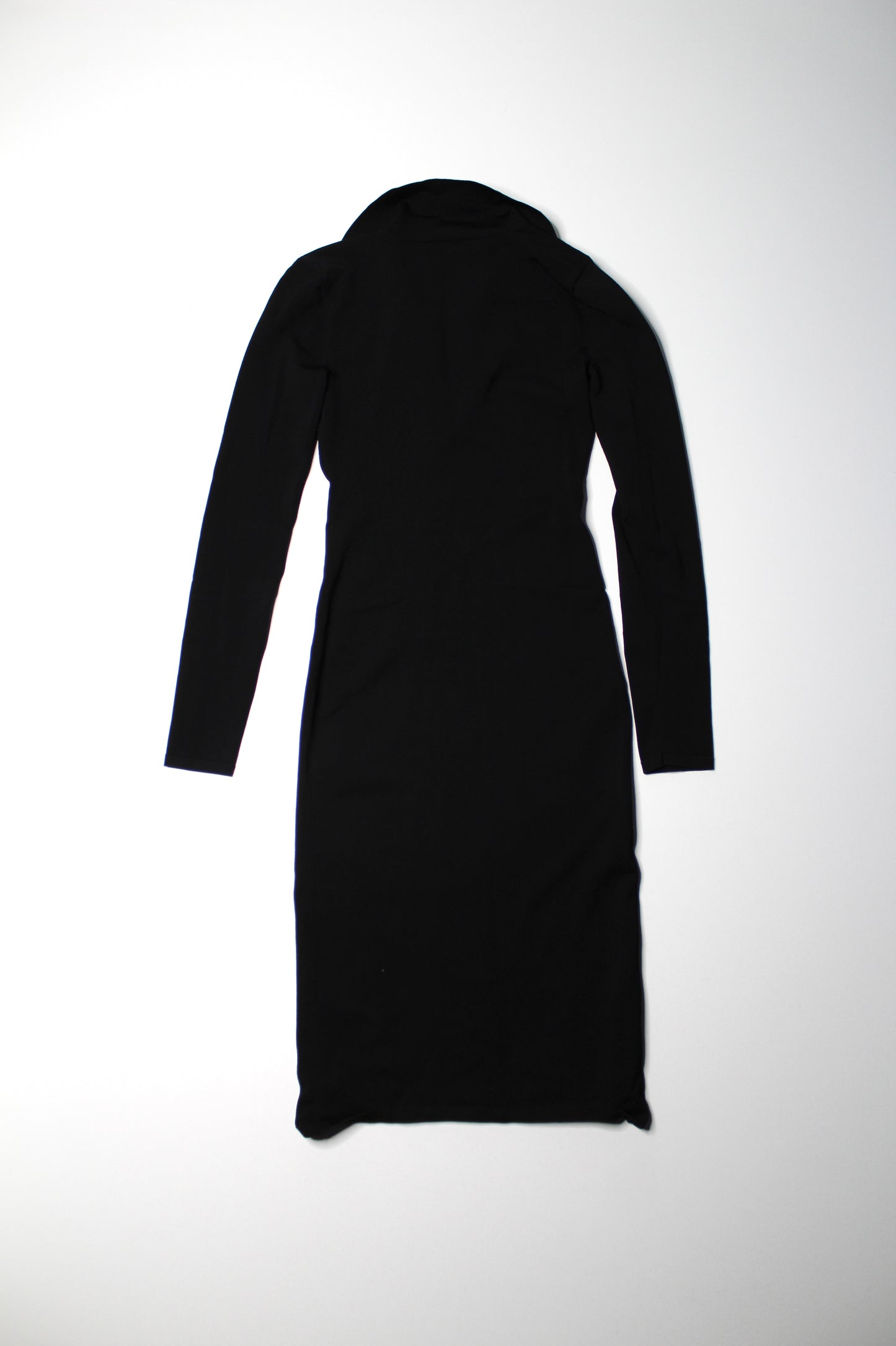 Aritzia Babaton black bodycon plunge neck collared long sleeve midi dress, size xxs (fits xxs/xs) (was $58)