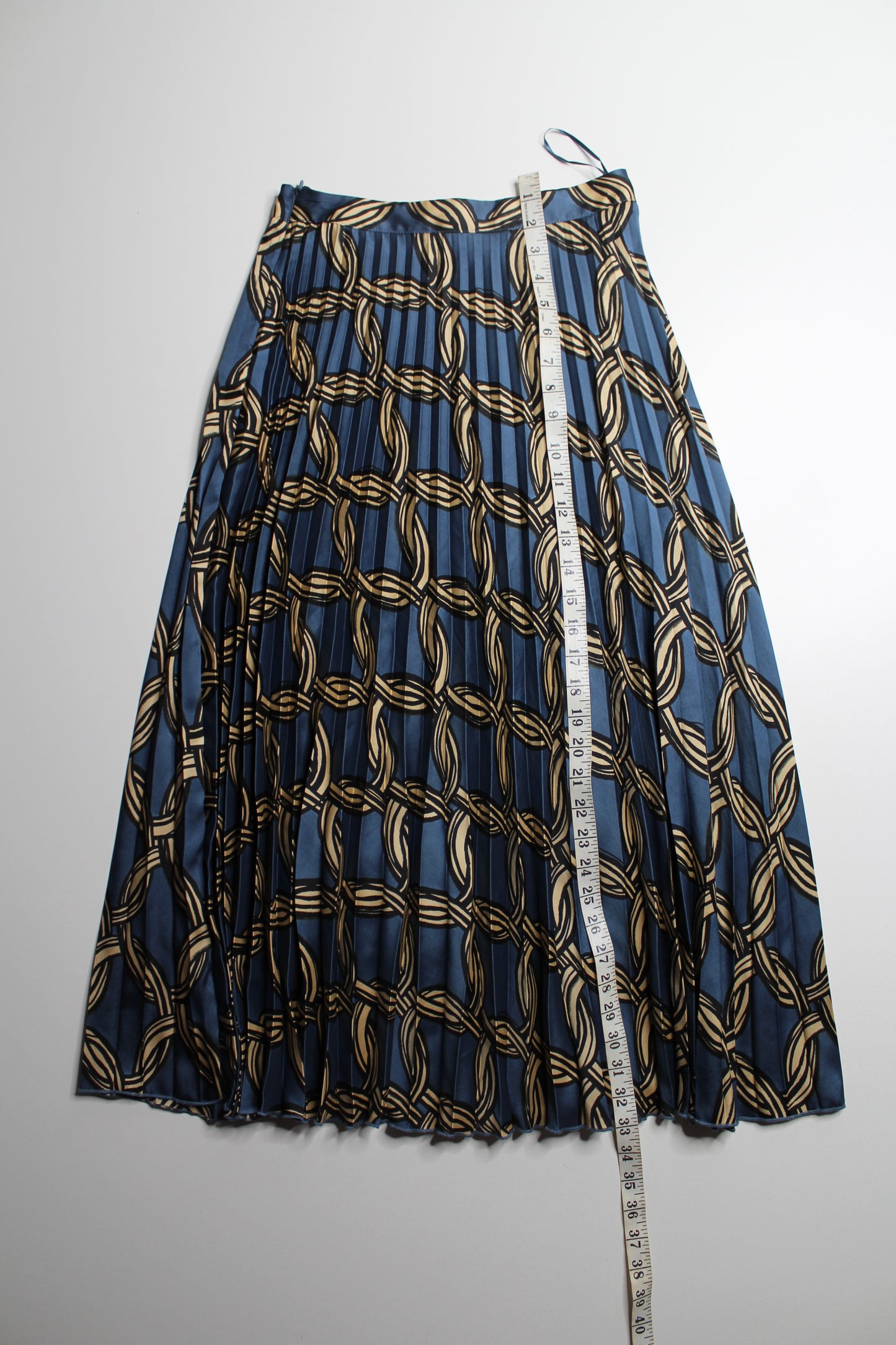 MNG blue/gold pleated midi skirt, size xsmall