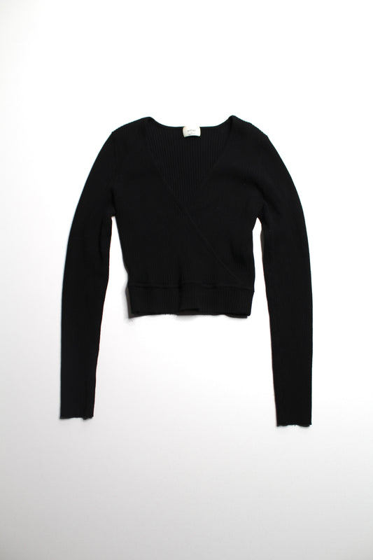Aritzia Wilfred black faux wrap ribbed knit long sleeve, size medium