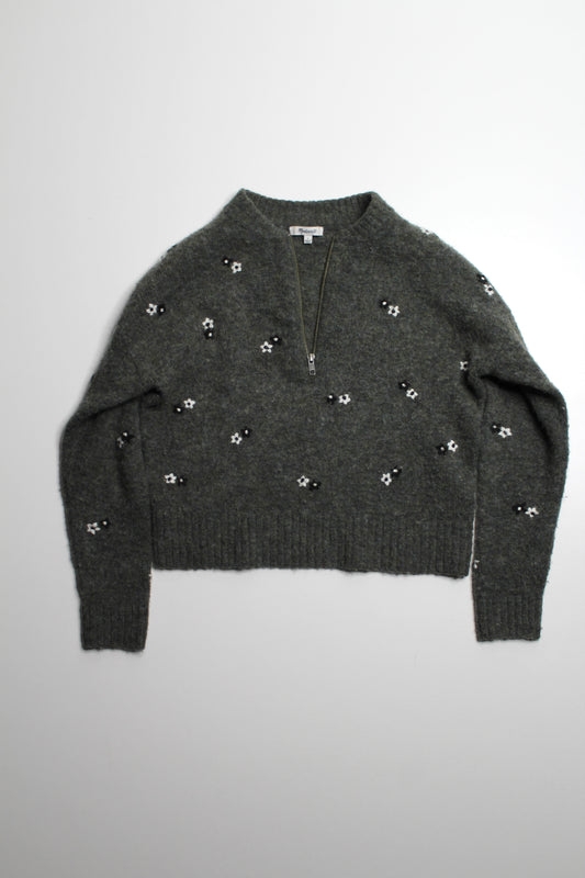Madewell heathered basil embroidered enfield half-zip
Sweater, size small (relaxed fit)