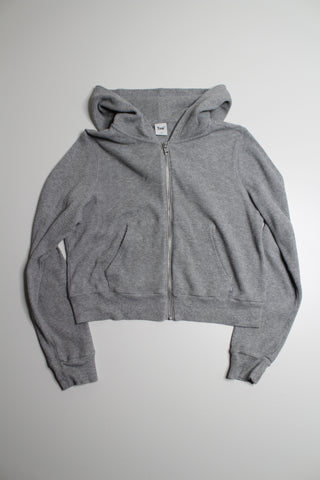 Aritzia TNA heathered grey cropped zip up waffle hoodie, size medium