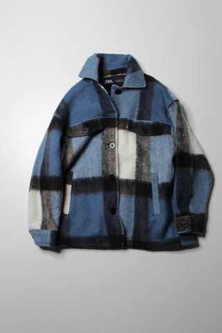 Zara blue white black plaid shacket, size xs (relaxed loose fit)