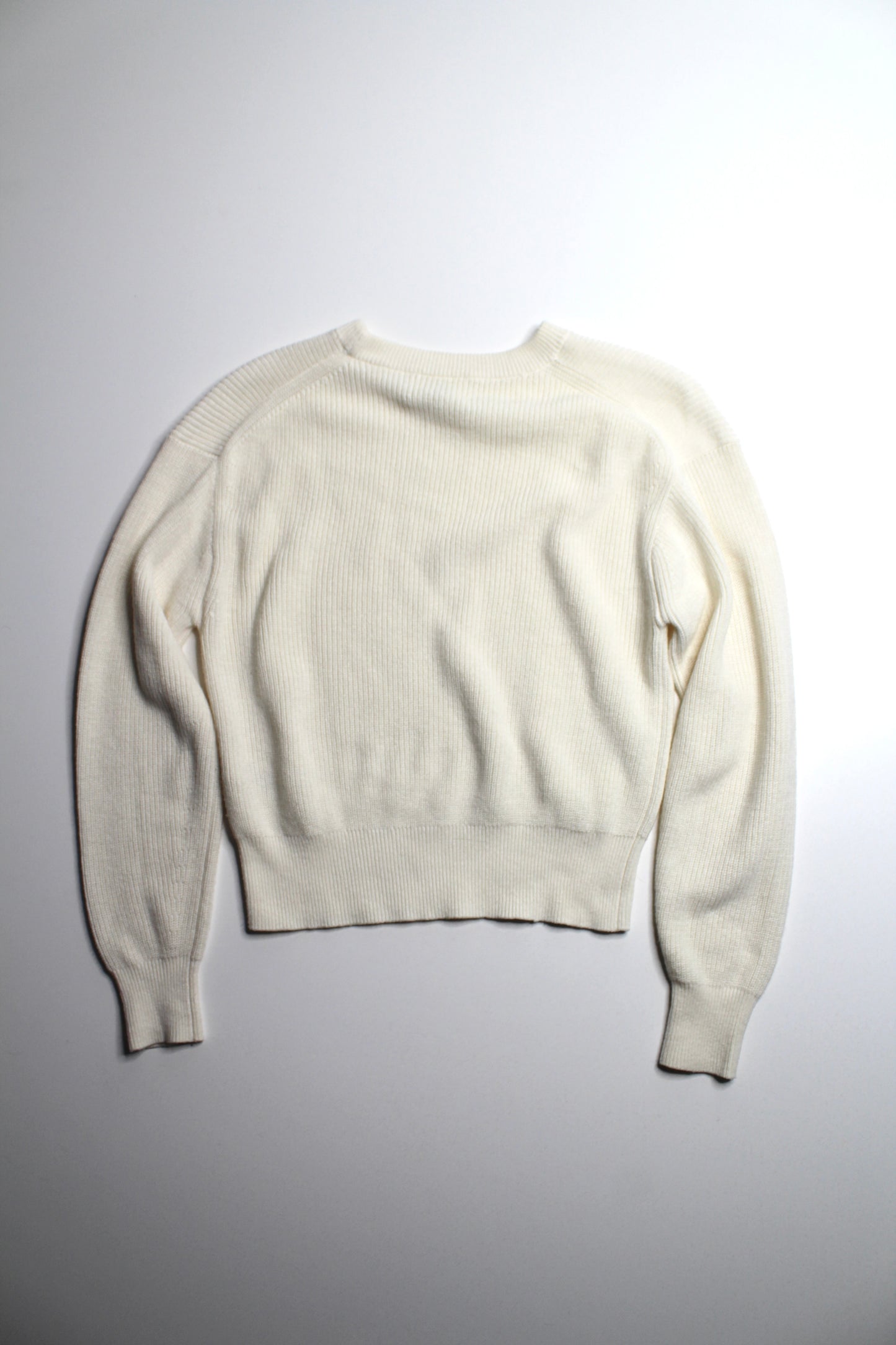 Aritzia Wilfred cream merino/cotton ribbed crewneck knit sweater, size xs (relaxed loose fit)