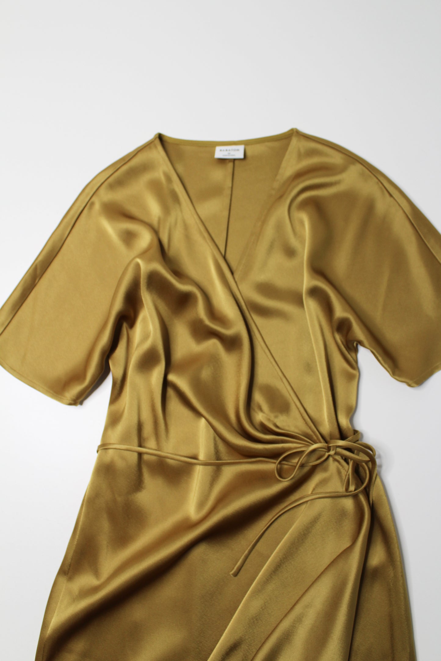 Aritzia Babaton gold satin ‘Wallace’ wrap dress, size xs