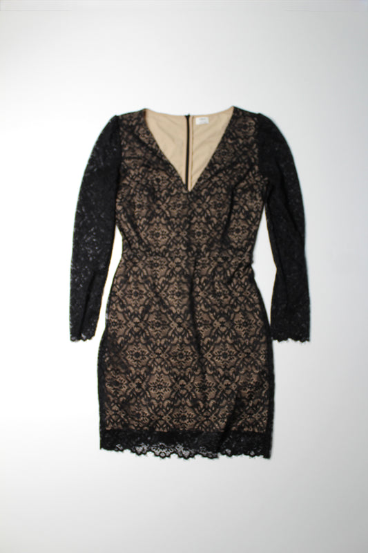 Aritzia Wilfred 'Janvry' black/nude v neck lace long sleeve dress, size 4 (size small)