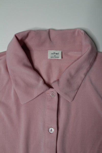 Aritzia wilfred pink ‘pose’ collared button up long sleeve, size medium