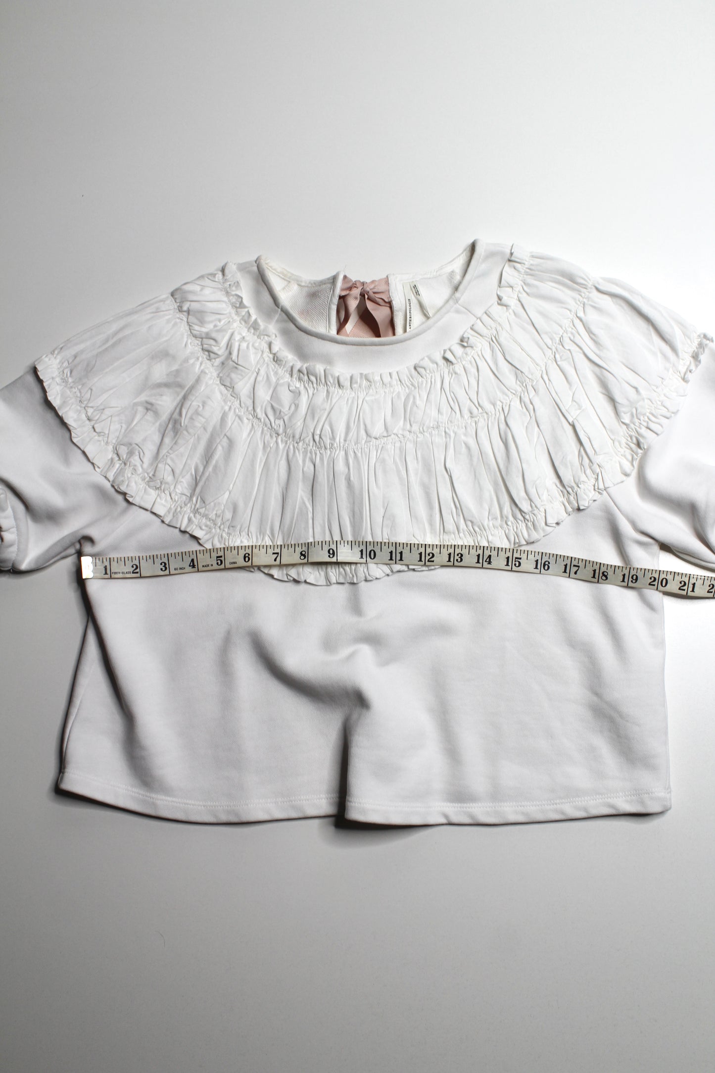 Anthropologie white tie back rusched short sleeve blouse, size xsmall (loose fit)