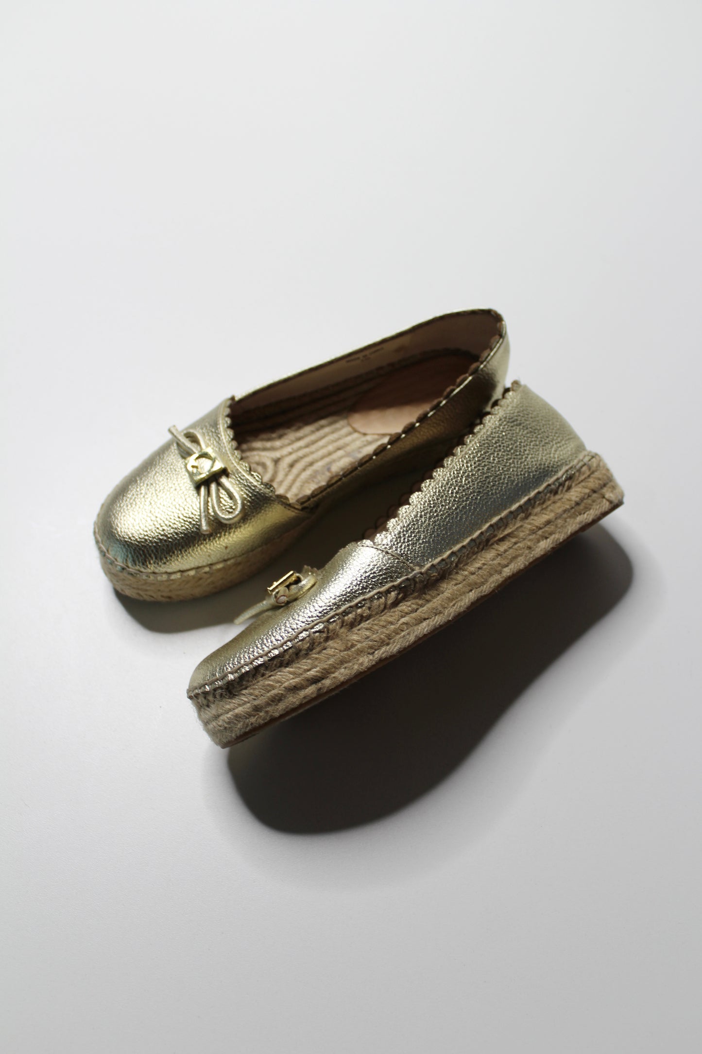 Kate Spade metallic gold ‘bow’ espadrilles slip on shoes, size 6 (fit like 6.5) (price reduced: was $58)