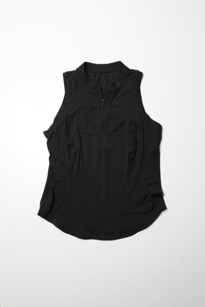 Lululemon black ‘front zip mock neck’ tennis tank, no size. Fits like 8