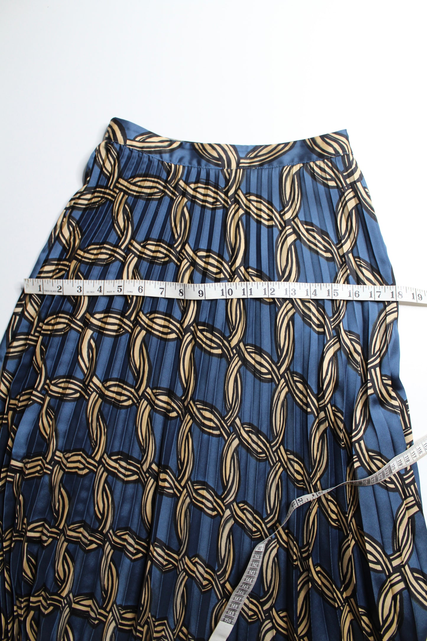 MNG blue/gold pleated midi skirt, size xsmall