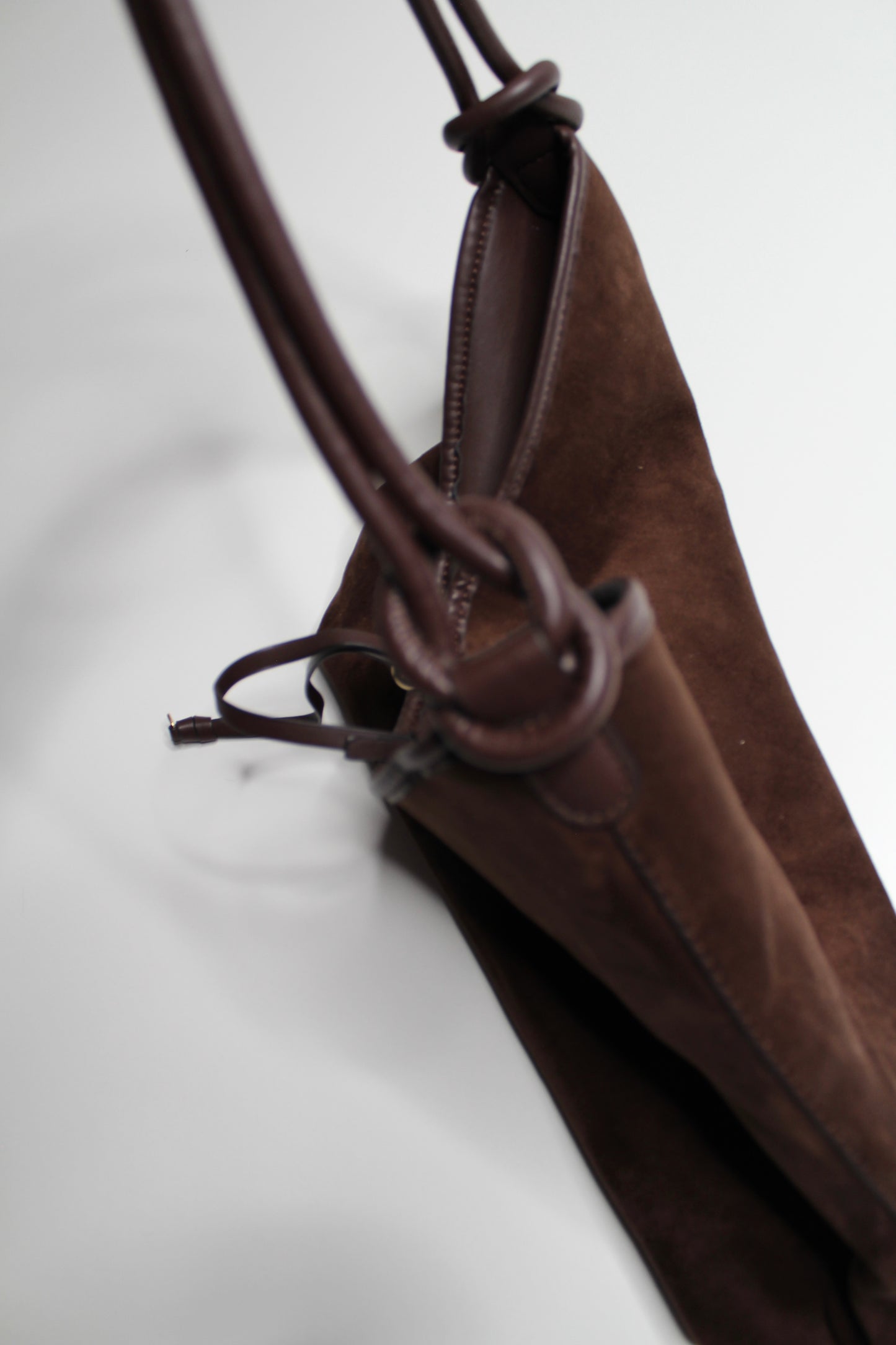 Anthropologie Mali + Lili chocolate knotted faux suede tote bag