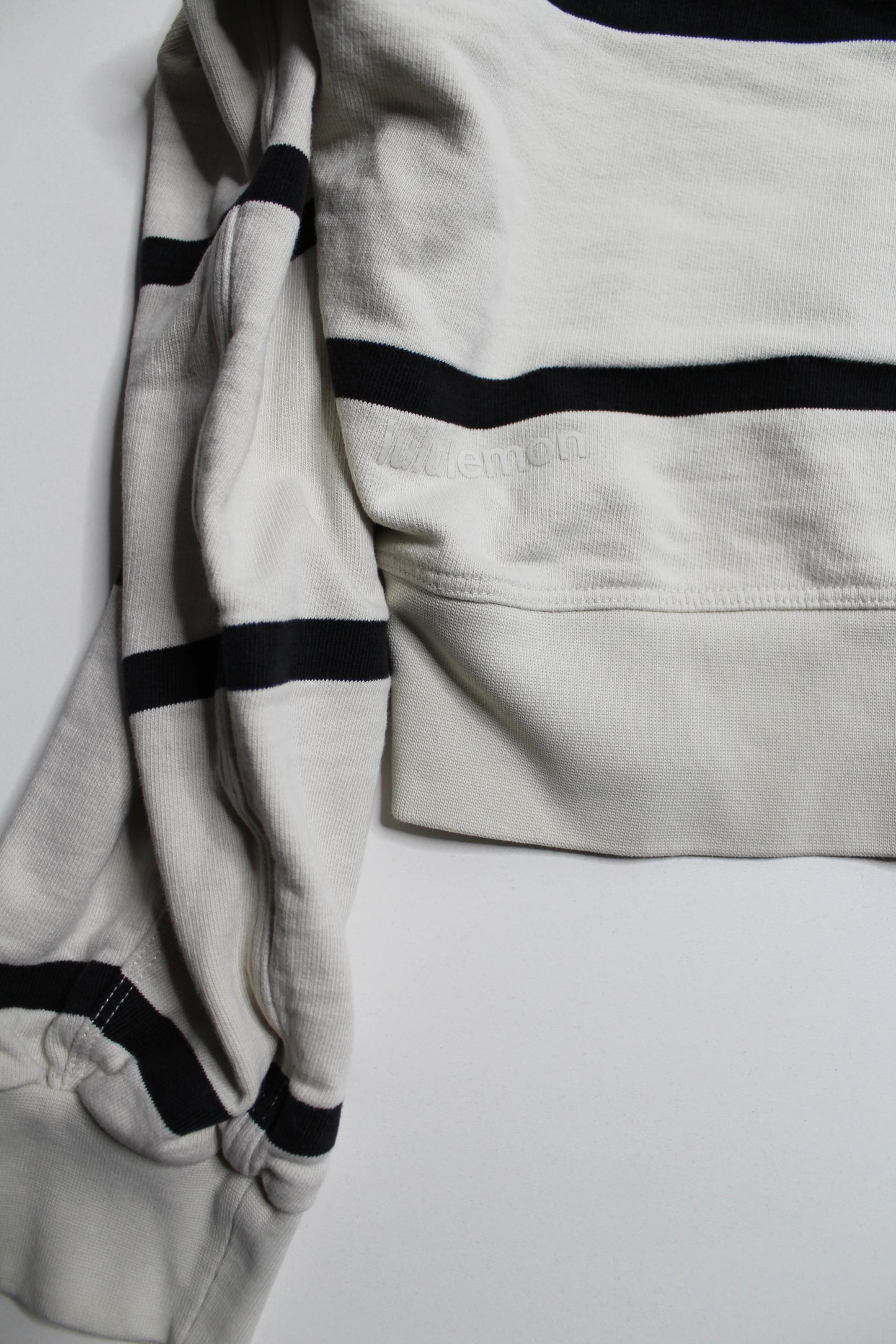Lululemon bone striped ‘perfectly oversized cropped crew’ sweater, size 6 (oversized fit)