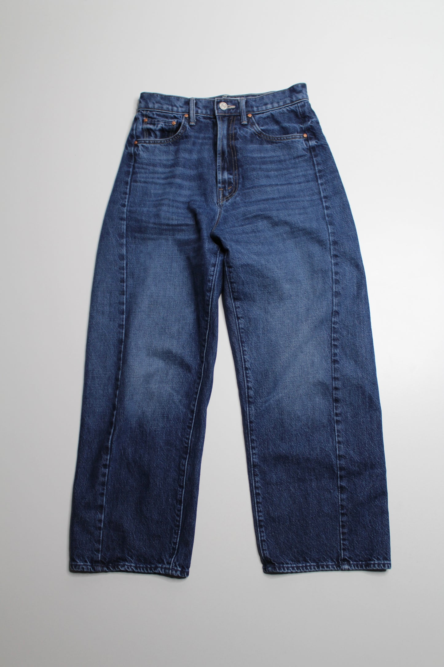 Mother high-rise ‘half pipe ankle’ barrel jeans, size 25