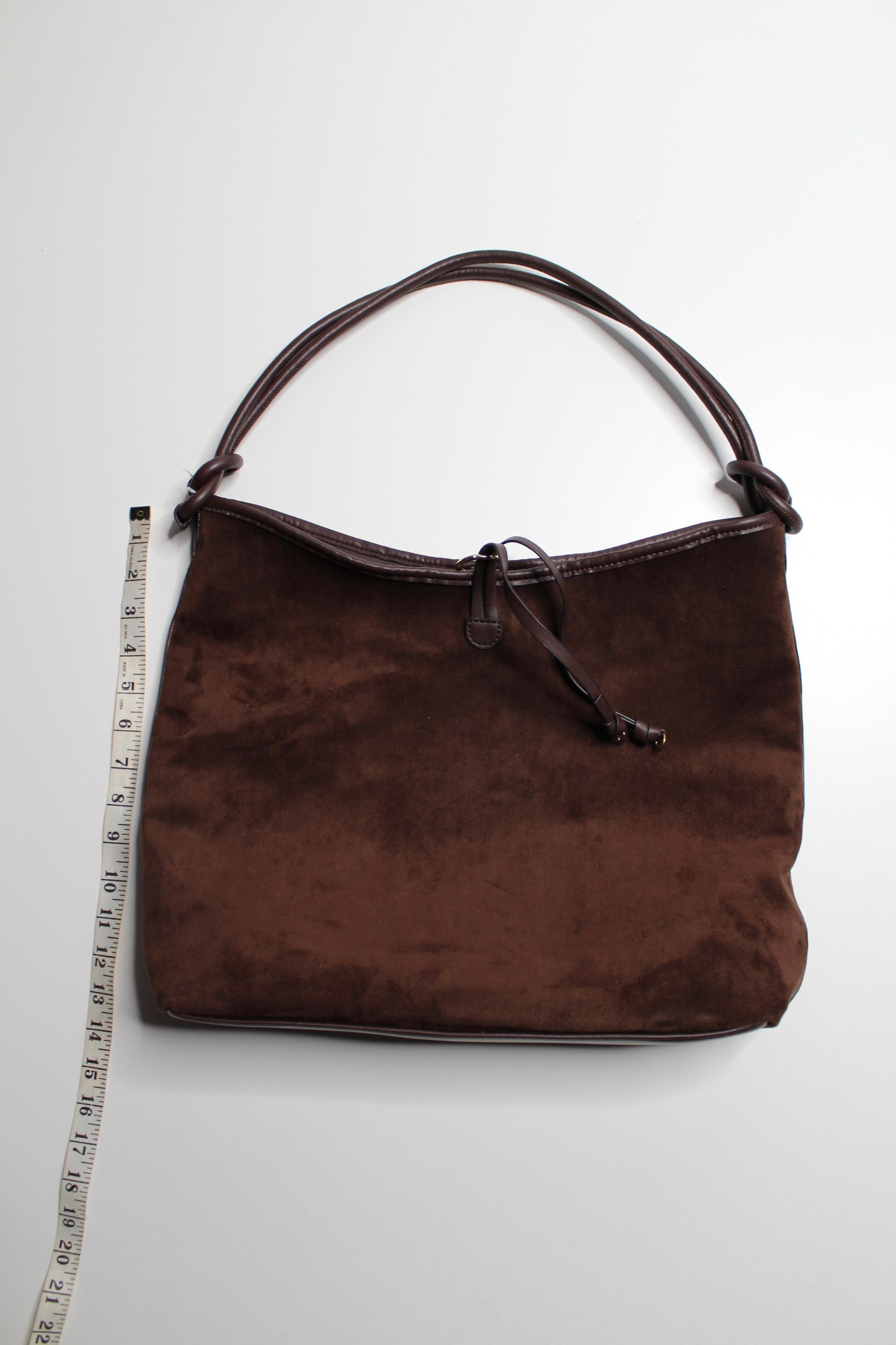 Anthropologie Mali + Lili chocolate knotted faux suede tote bag