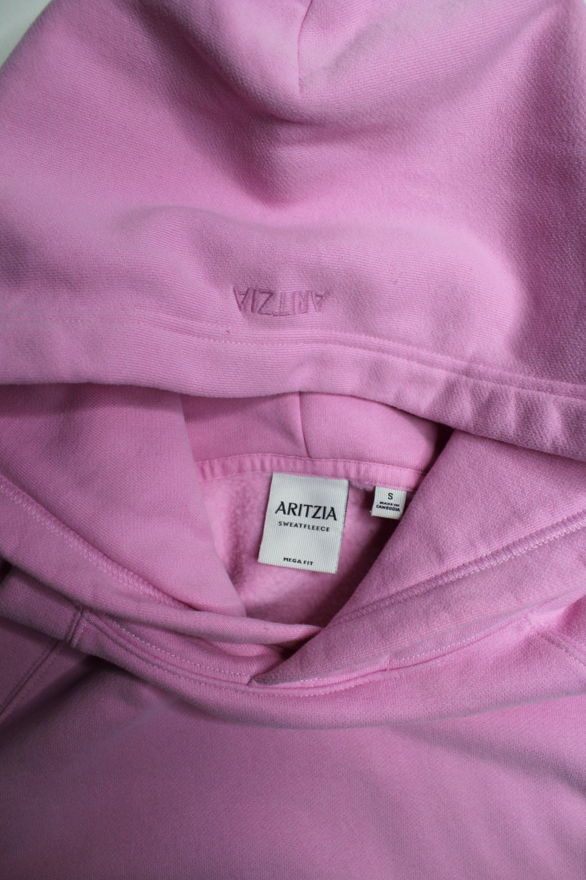 Aritzia pink sweat fleece mega fit hoodie, size small