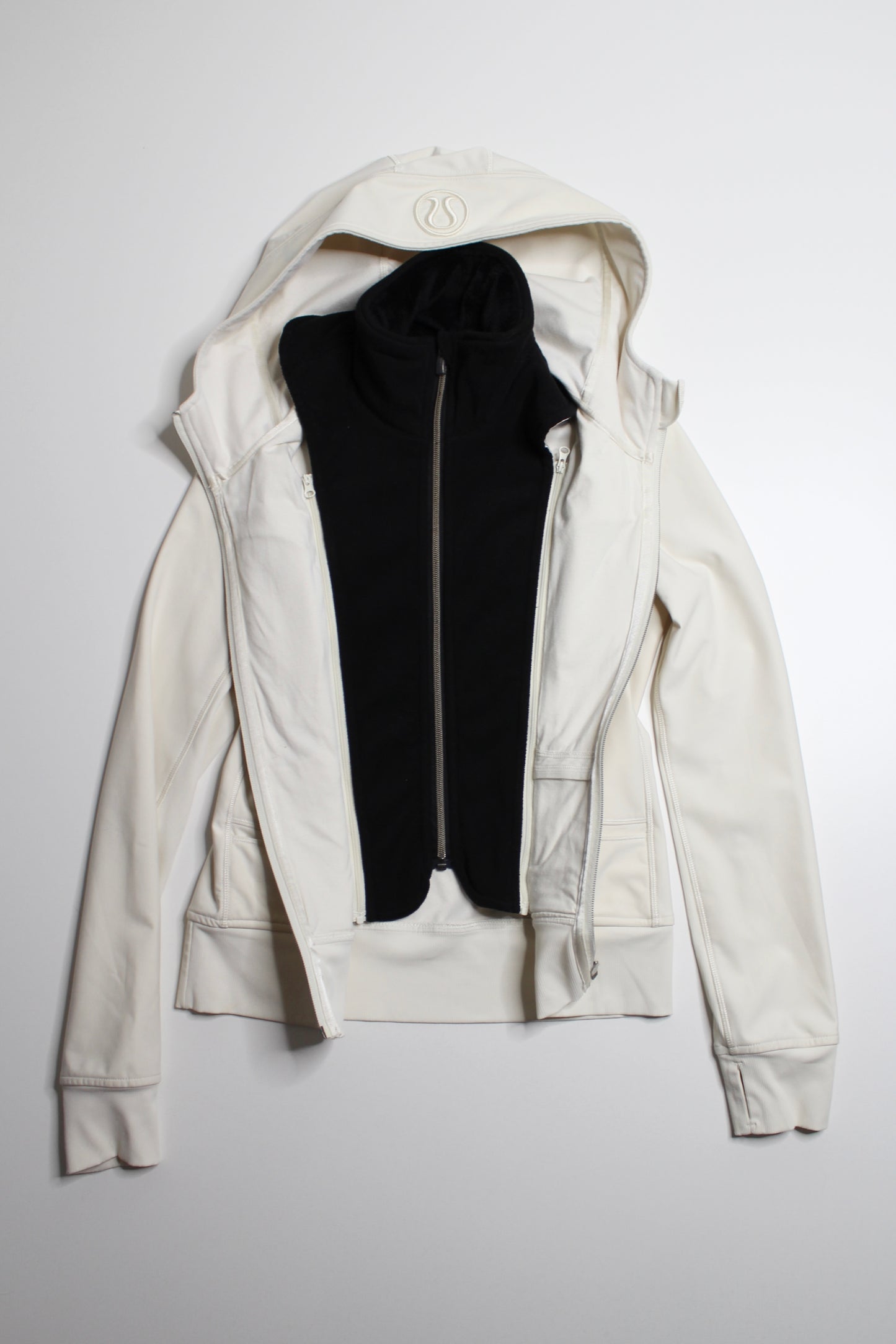 Lululemon polar cream/black scuba hoodie soft-shell jacket, size 4 (price reduced: was $78)