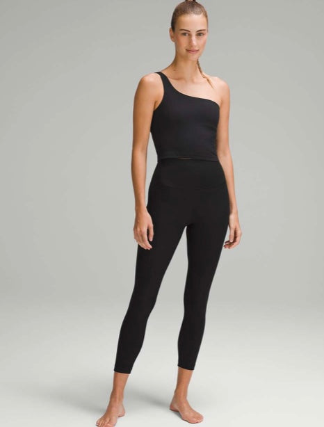 Lululemon black ‘ribbed nulu asymmetrical’ tank, size 8