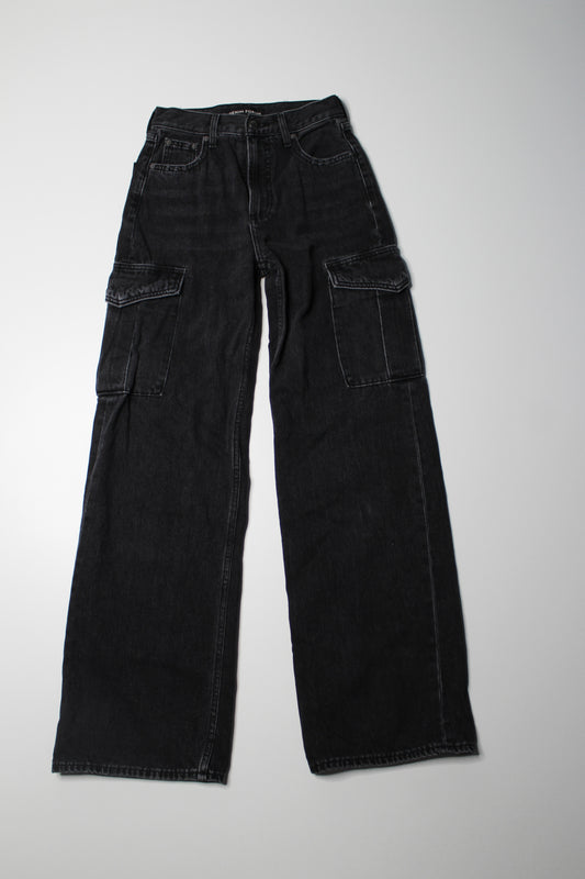 Denim Forum black wash ‘farrah hi-rise wide leg’ cargo jeans, size 24